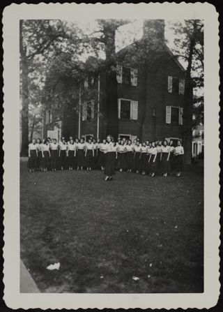 Unidentified Rho Chapter Members in Front of Chapter House Photograph, c. 1940s