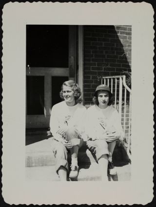 Two Unidentified Rho Chapter Members in Front of Chapter House Photograph, c. 1940s