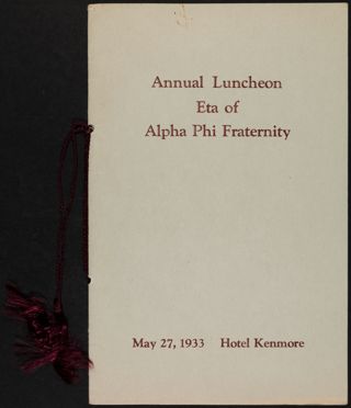 Annual Luncheon: Eta of Alpha Phi Fraternity Program, May 27, 1933
