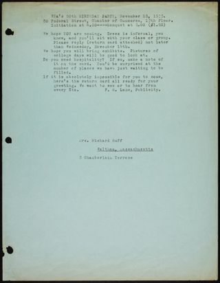 Eta's 50th Birthday Party Invitation, November 18, 1933