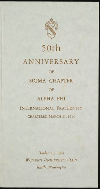 50th Anniversary of Sigma Chapter of Alpha Phi Program, October 12, 1964