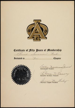 Pearl Swanson Noh Fifty Year Membership Certificate, c. 1970s