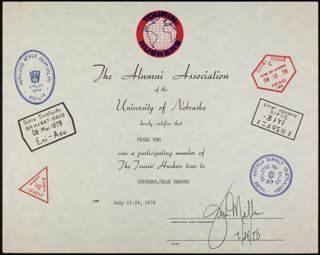 Pearl Noh The Tourin' Huskers Participation Certificate, July 24, 1978