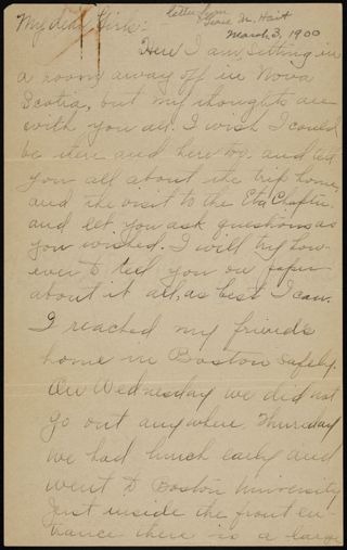 Grace M. Hait to My Dear Girls Letter, March 3, 1900