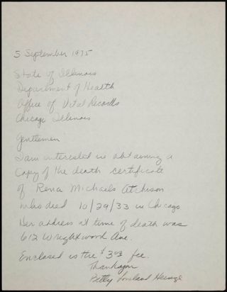 Betty Loveland Heinze to Gentlemen Letter, September 5, 1975