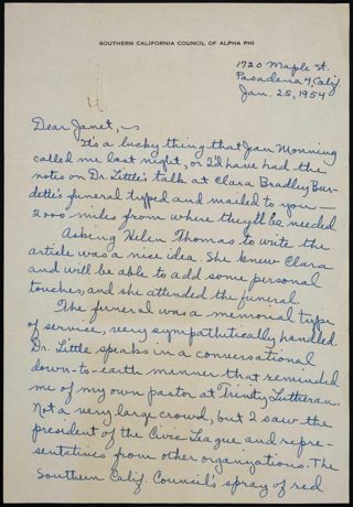 Ferne Jacobson to Janet Letter, January 25, 1954