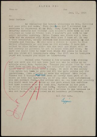 Cappie to Doris Memo, January 11, 1954