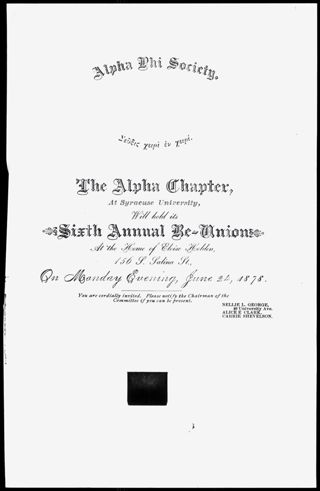 Alpha Chapter Sixth Annual Reunion Invitation, June 24, 1878