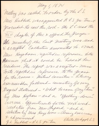 Alpha Chapter Meeting Minutes, May 1, 1874