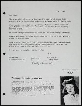 Letters From Alpha Phi's Omicron Chapter Scrapbook, Page 33