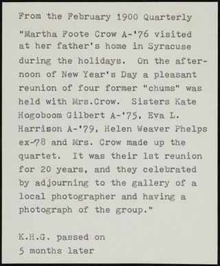 Martha Foote Crow... Transcribed Newsletter Clipping, February 1900
