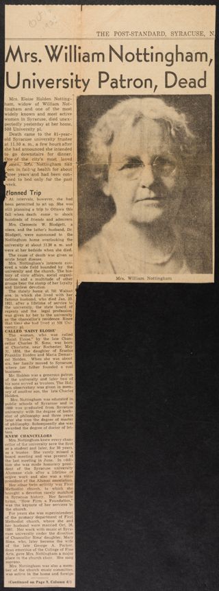 Mrs. William Nottingham, University Patron, Dead Newspaper Clipping, October 16, 1939