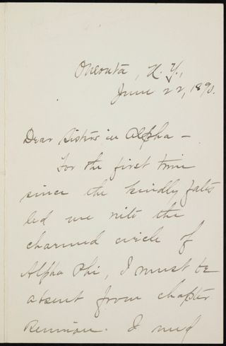 Grace Bell Latimer to Sisters in Alpha Letter, June 22, 1890