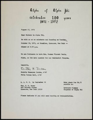 Dorothy Monnoyer Jordan to Sisters in Alpha Phi Letter, August 17, 1972