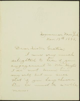 Mabel Sarah Coon to Sister Gratia Letter, November 19, 1893