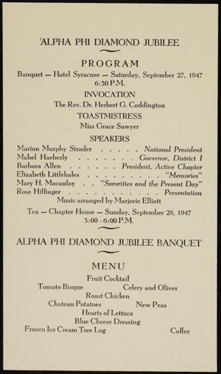 Alpha Phi Diamond Jubilee Program, September 27, 1947