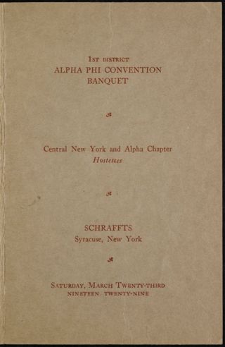 1st District Alpha Phi Convention Banquet Program, March 23, 1929