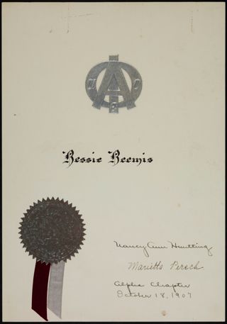 Bessie Beemis Alpha Chapter Membership Certificate, October 18, 1907
