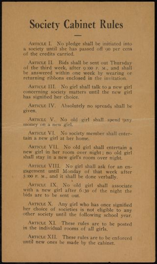 Society Cabinet Rules, c. 1920s