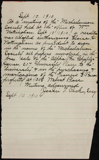 Michaelanean Society Meeting Minutes, September 1, 1910
