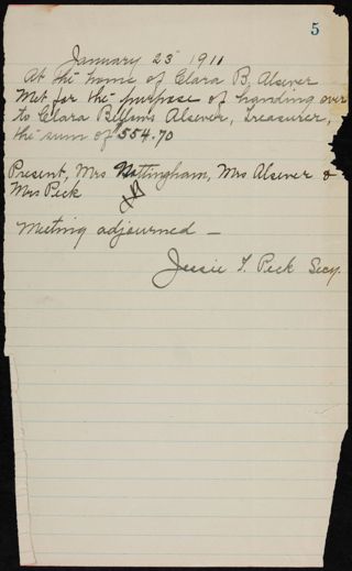 Michaelanean Society Meeting Minutes, January 23, 1911