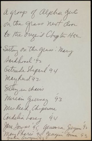 Alpha Chapter Photograph List, c. 1890s