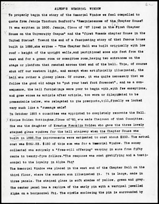 Alpha's Memorial Window Incomplete Essay
