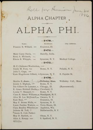 Alpha Chapter of Alpha Phi, 1870-1887