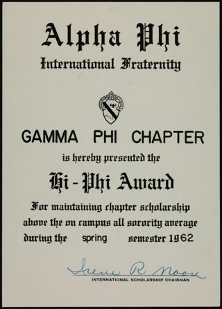 Gi-Phi Award Certificate, Spring 1962