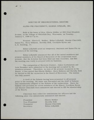 Minutes of Organizational Meeting, January 9, 1968