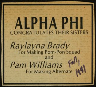 Alpha Phi Congratulates Their Sisters Newspaper Clipping, Fall 1981