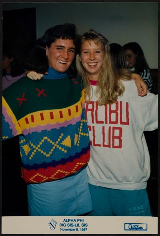 Elizabeth Hager and Unidentified at Alpha Phi Big Sis-Lil Sis Event Photograph, November 5, 1987