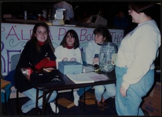 Four Unidentified Eta Pi Chapter Members at Alpha Phi Bowl-a-Thon Photograph, February 1991