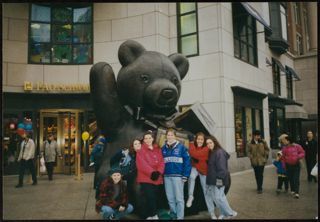 Group of Six Zeta Rho Chapter Members at FAO Schwarz Building Photograph, c. 1995