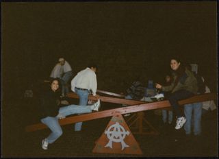 Lindsay Greene and Janis Coughlin at Theta Kappa Teeter-Totter-A-Thon Photograph, 1996