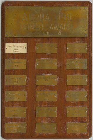 Alpha Phi Honor Award Plaque, 1950-1974