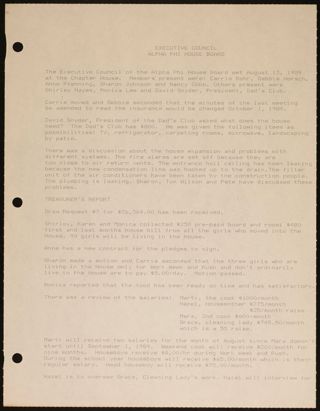 Executive Council Alpha Phi House Board, 1980s