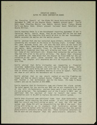 Executive Council Alpha Phi House Corporation Board, September 9, 1990