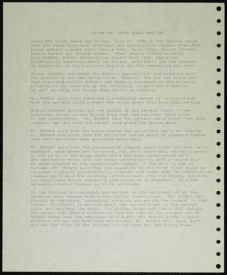 Alpha Phi House Board Meeting 2, July 10, 1989