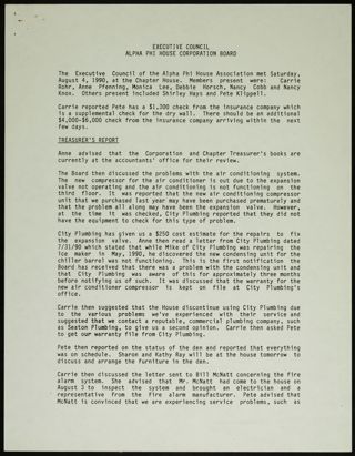 Executive Council Alpha Phi House Corporation Board, August 4, 1990