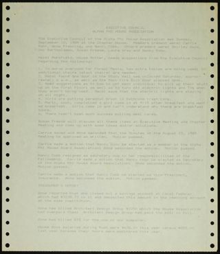 Executive Council Alpha Phi House Association, September 10, 1989