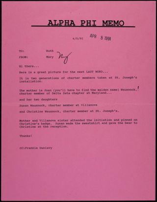 Mary to Ruth Memo, April 5, 1991