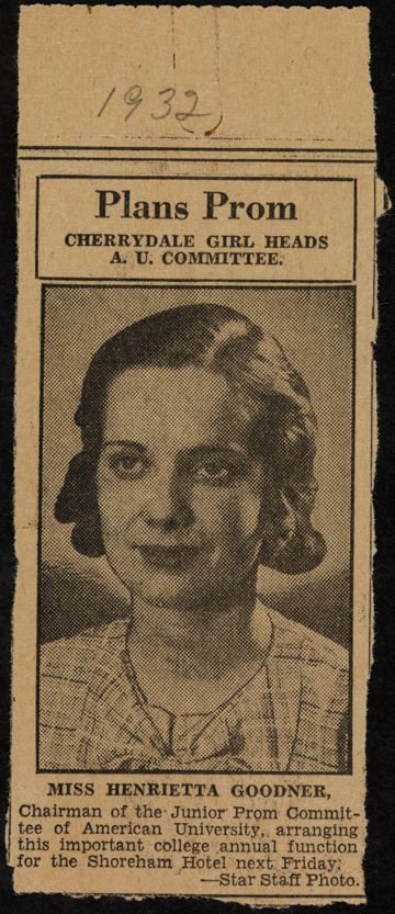 Plans Prom Cherrydale Girl Heads A. U. Committee Newspaper Clipping, 1932