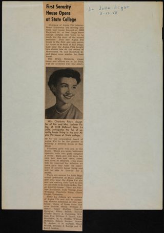 First Sorority House Opens at State College Newspaper Clipping February 13, 1958
