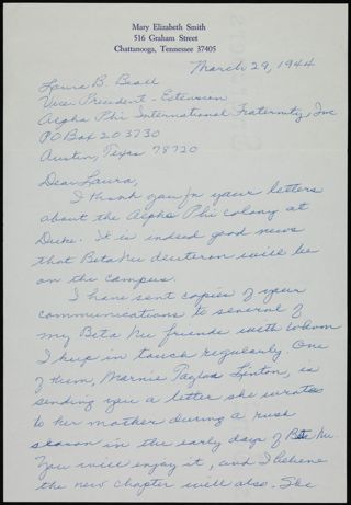 Mary Elizabeth Smith to Laura Letter, March 29, 1944