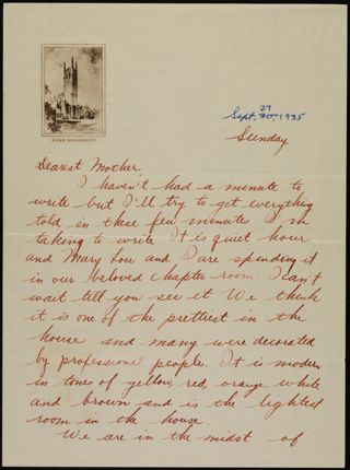 Margaret Taylor to Mother Letter, September 29, 1935