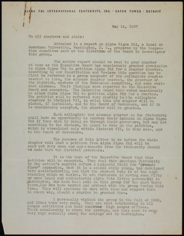Elva McCluhan Middlemiss to All Chapters and Clubs Letter, May 14, 1937