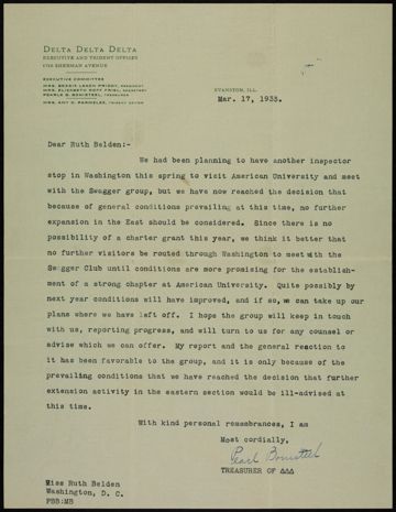 Pearl Bonisteel to Ruth Belden Letter, March 17, 1933