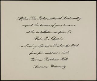 Beta Xi Chapter Installation Invitation, October 3, 1937