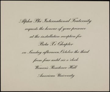Beta Xi Chapter Installation Invitation, October 3, 1937